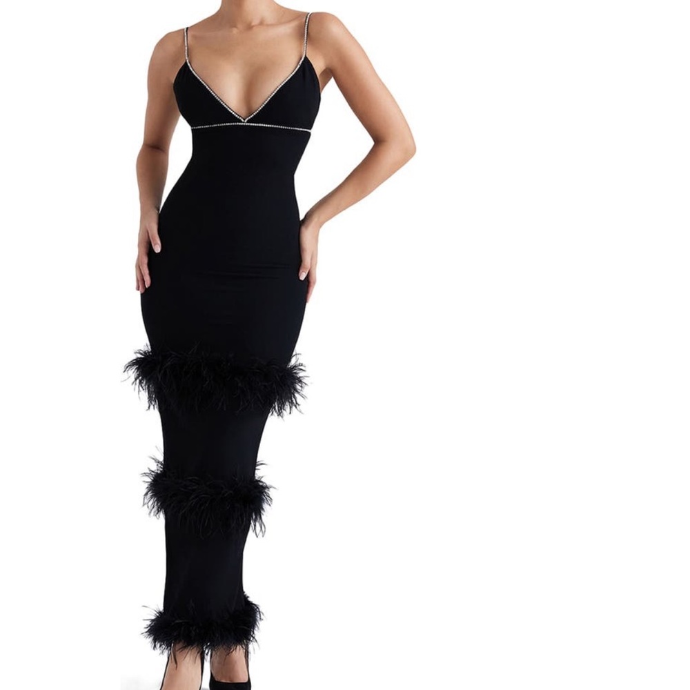 House of CB Maricel Feather Trim Cocktail Dress size S